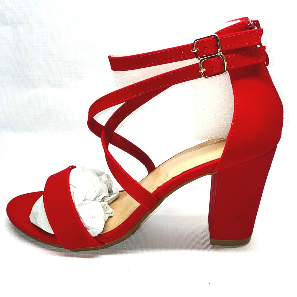 Trends Up Collection Red Block Heel‎ Ankle Strap Sandals Women Size 6 Zip Up